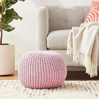 Urban Lifestyle Round Knit Pouf, Light Pink