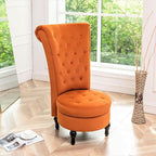 Royal High-Back Velvet Accent Chair for Vanity with Storage and Luxurious Upholstery, Retro Design and Versatile Usage for Livingroom, Bedroom, Lounge and Office, Red Orange