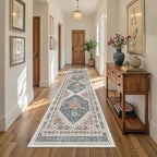 Runner Rug 2x10, Ultra-Thin Kitchen Rugs Non Slip Washable Rugs for Entryway Rug, Kitchen Runner Low Pile Vintage Soft Carpets for Living Room, Bathroom Bedroom (Blue/Red,2'x10')