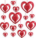 Deloky 16 Pcs Valentine's Hearts Hanging Foil Decoration- Wine Red 3D Glitter Heart Garland Ornament- Swirl Heart Ceiling Ornaments for Valentines, Wedding, Engagement, Anniversary Party Decor