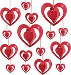 Deloky 16 Pcs Valentine's Hearts Hanging Foil Decoration- Wine Red 3D Glitter Heart Garland Ornament- Swirl Heart Ceiling Ornaments for Valentines, Wedding, Engagement, Anniversary Party Decor