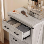 LINSY HOME Farmhouse 5 Drawer Dresser for Bedroom, 46” Tall Rustic Wood Chest with Deep Drawers, Modern Dressers with Spacious Storage and Metal Handles for Closet, Living Room, Hallway, Wash Grey
