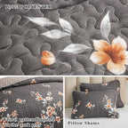 Flysheep 3 Pieces Quilt Set King Size, Dark Gray Floral Reversible Bedspread Coverlet Set, Soft Microfiber Lightweight Bed Cover for All Season (102" x 90", 1 Quilt+ 2 Pillow Shams)