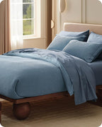 Bedsure Cotton Duvet Cover King - 100% Cotton Waffle Weave Grey Blue Duvet Cover King Size, GentleSoft™ and Breathable Bedding Set for All Season, 3 Pieces, 104"x90"