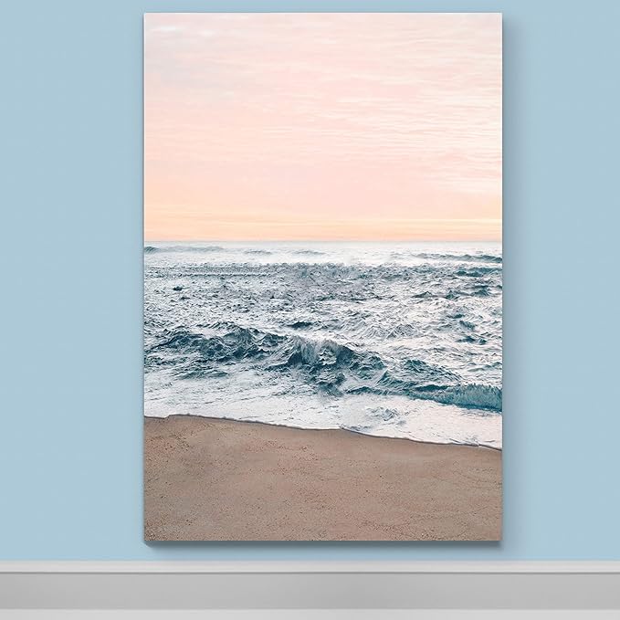 Renditions Gallery Canvas Nature Wall Art Home Paintings & Prints Sandy Wavy Shore Scenic Wall Hanging Modern Decorations Artwork for Bedroom Living Room Office Kitchen - 32"x48" LT06