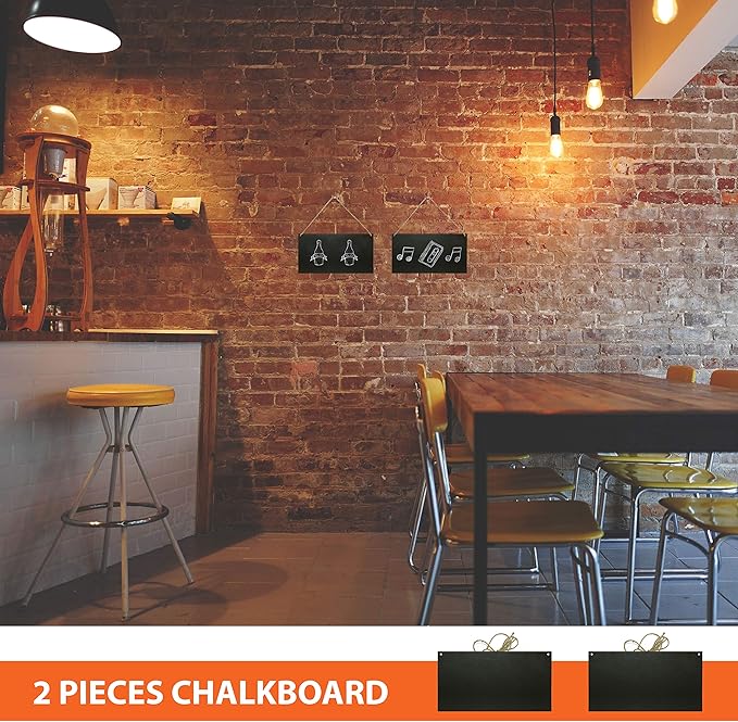Chalkboard Hanging Signs Erasable Wood Rectangle Small Vintage Rustic Blackboard Message Memo Display for Wedding, Bar, Restaurant, Kitchen Pantry & Wall Decor, 2 Pack