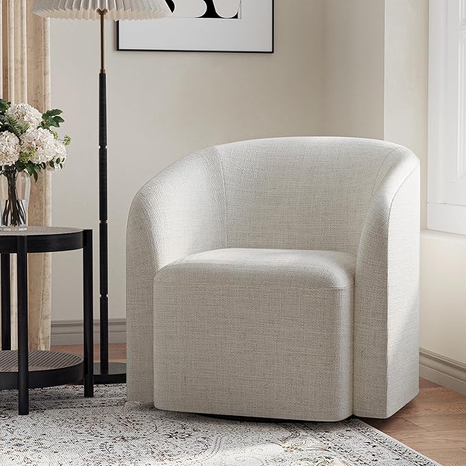 COLAMY Swivel Accent Chair Set of 2, Barrel Chair with Armrest, Comfy Round 360°Mondern Armchair, for Living Room/Bedroom/Waiting Room, No Assembly, Beige