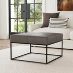 Homepop Decorative Large Square Black Metal Ottoman | Ottoman Stool for Living Room & Bedroom | Decorative Home Furniture (Pewter Gray Faux Leather)