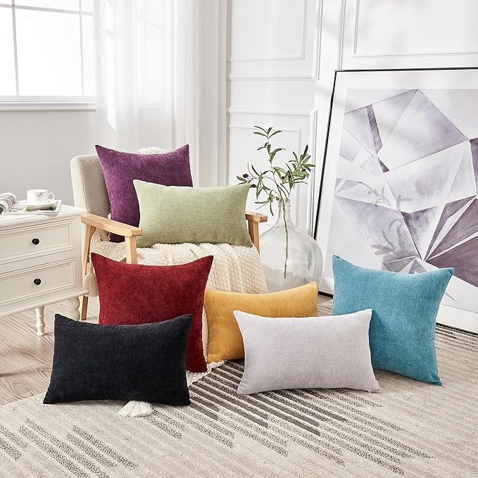 GAWAMAY Lumbar Decorative Rectangle Throw Pillow Covers 12"x20" Inch Set of 2, Super Soft Chenille Pillowcase for Sofa Living Room Bedroom Couch Cushion Cover Smoke Blue 30x50cm (ONLY Covers)