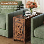 IRONCK End Table with Charging Station, Narrow Side Table for Living Room, Night Stand Set of 2 with Drawer and Cup Holder, Farmhouse Bedside Table with USB Ports and Outlets for Home, Vintage Brown