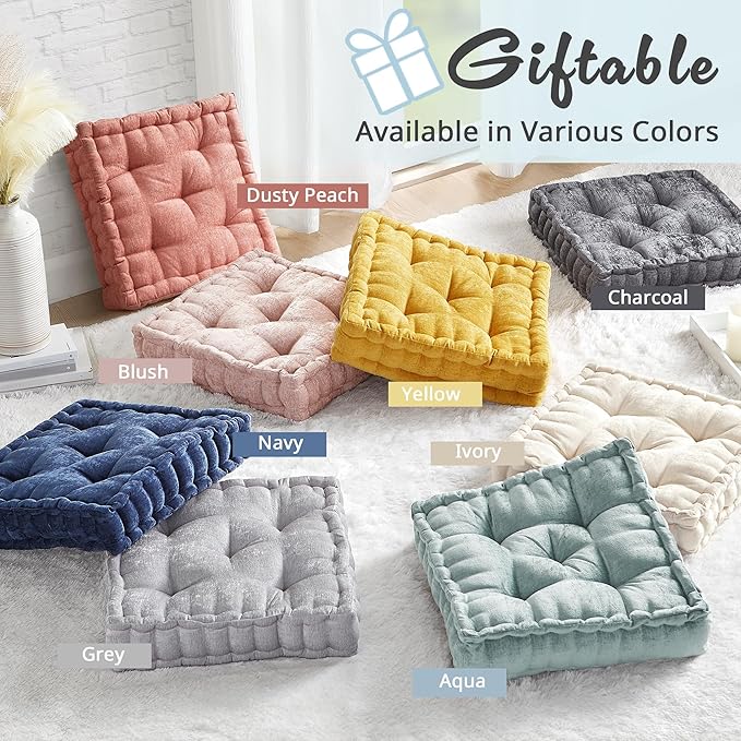 Intelligent Design Azza Floor Pillow, Large Cushions Sitting for Adults, Floor Pillow for Meditation or Yoga, Lustrous Chenille Tufted with Scalloped Edges for Bench/Chair Cushion, 20"x20"x5" Aqua