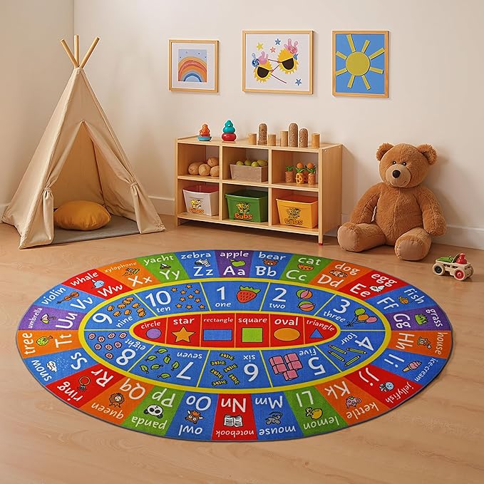 KC Cubs ABC Alphabet, Numbers and Shapes Educational Learning & Fun Game Play Area Non Slip Boy & Girl Kids Rug Carpet for Children Bedroom, Toddler Classroom & Baby Playroom Mat, Playtime Activity