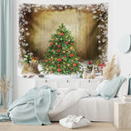 Ambesonne Christmas Tapestry, Pine Tree with Present Boxes on Snowy Board Xmas at Countryside Theme, Fabric Wall Hanging Decor for Bedroom Living Room Dorm, 45" X 30", Green Brown