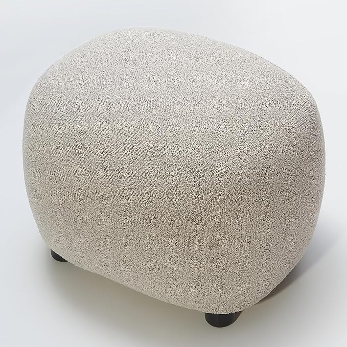 KINWELL Round Boucle Upholstered Ottoman Chair, Footstool with Soft Padded Seat, Fully Assembled Modern Sofa Couch Footrest, Extra Seating for Bedroom Entryway, Taupe(18.5" D x 23" W x 16.5" H)