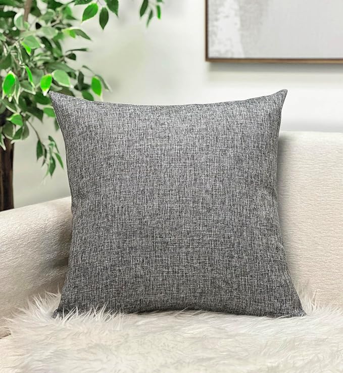 Aiking Home Woven Fine Faux Linen Throw Pillow Cover, Size 18"x18", Gray