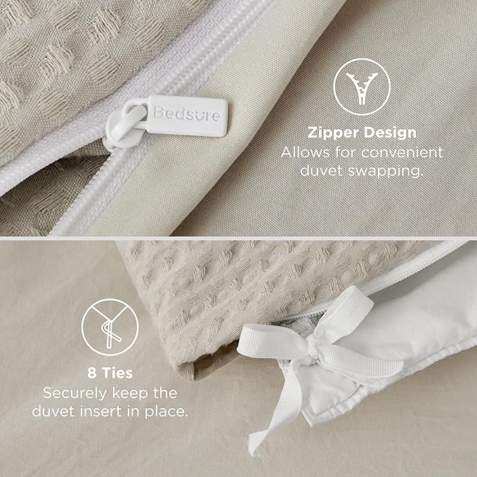 Bedsure Luxury Waffle Duvet Cover King Size - Textured Duvet Cover Set, Soft, Breathable Bedding Set (104"x90") with 2 Pillow Shams for All Season, Linen, Comforter Sold Separately