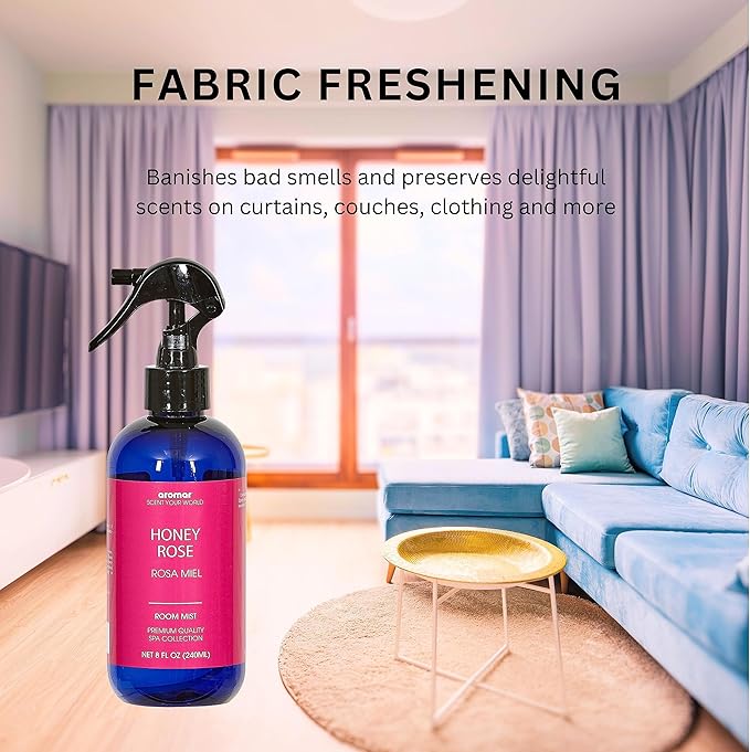 Aromar Essential Room Mist and Fabric Spray with Natural Freshener Aromatherapy for a Fresh and Rejuvenated Home 8 oz (Baby Powder+Channel#5+Honey Rose)