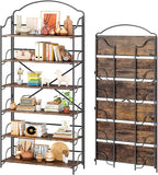4NM No Assembly Extra Wide Folding Bookshelf for Living Room, 6 Tiers Collapsible Book Shelves Open Industrial Foldable Bookcase Storage Shelf for Home Office - Rustic Brown Black