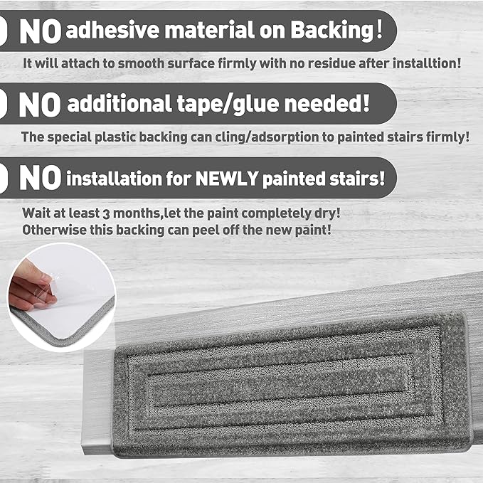 PURE ERA Bullnose Carpet Stair Treads Set Tape Free Non-Slip Indoor Stair Protectors Pet Friendly Rugs 9.5" x 30"(14 Pieces,Grey Rectangular)