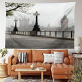 Ambesonne London Tapestry King Size, Big Ben View from the Street Palace of Westminster Touristic Britain, Wall Hanging Bedspread Bed Cover Wall Decor, 104" X 88", Off White Brown