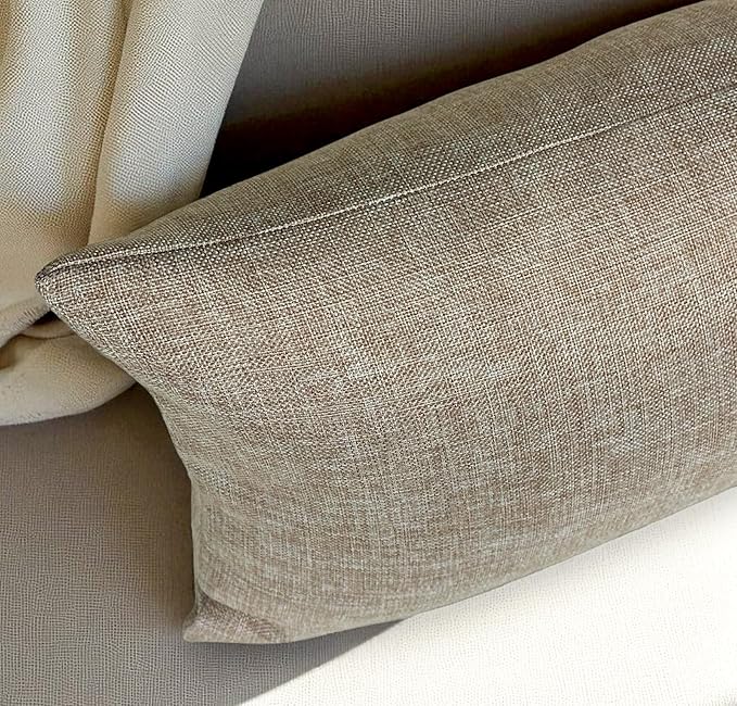 Aiking Home Woven Fine Faux Linen Throw Pillow Cover, Size 14"x26", Wheat