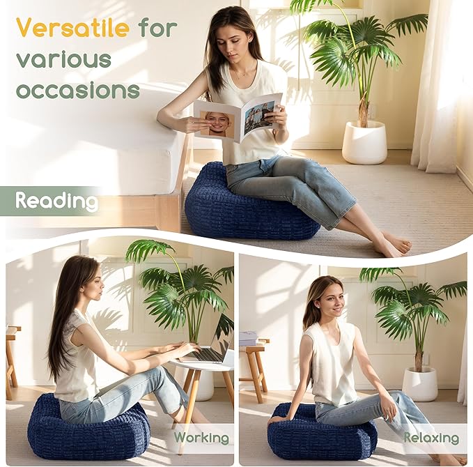 6" Washable Floor Pillow Cushion for Adults, Meditation Cushion Pillow, Removable Tufted Blended Corduroy Cover, Large Square Floor Sitting for Tatami Living Room or Yoga, 2Pack, Machine Washable