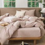MooMee Striped Duvet Cover Set 100% Washed Cotton Linen Like Textured Breathable Durable Soft Comfy (Orange White Wide Stripes, Cal King 104"x98")