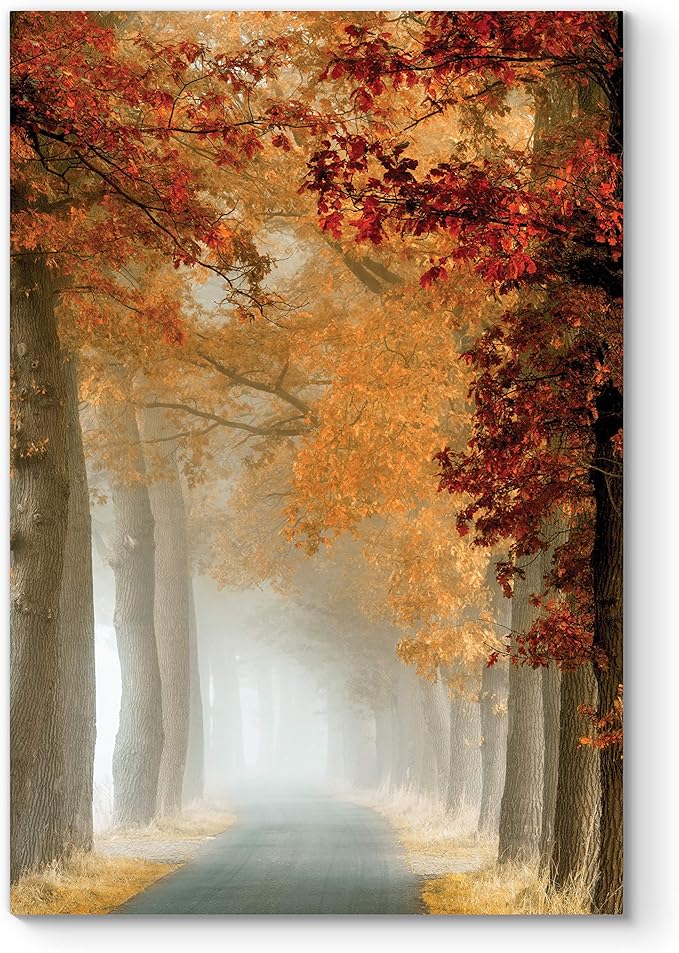 Renditions Gallery Canvas Nature Wall Art Home Paintings & Prints Misty Autumn Forest Avenue Romantic Modern Wall Hanging Decorations for Bedroom Living Room Office Kitchen - 12"x18" LT06