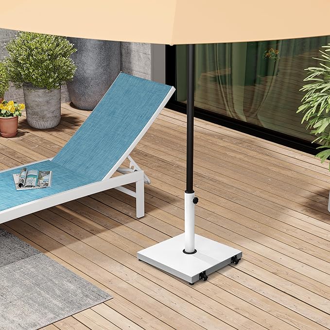 Patio Umbrella Base 43lbs Outdoor Umbrella Stand with Wheels, Heavy Duty Square Concrete Stand Market Umbrella, White