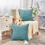 GAWAMAY Decorative Square Throw Pillow Covers 20"x20" Inch Set of 2, Super Soft Chenille Pillows Farmhouse Fall Pillowcase for Living Room Bedroom Sofa Couch Cushion Cover Smoke Blue 50x50cm
