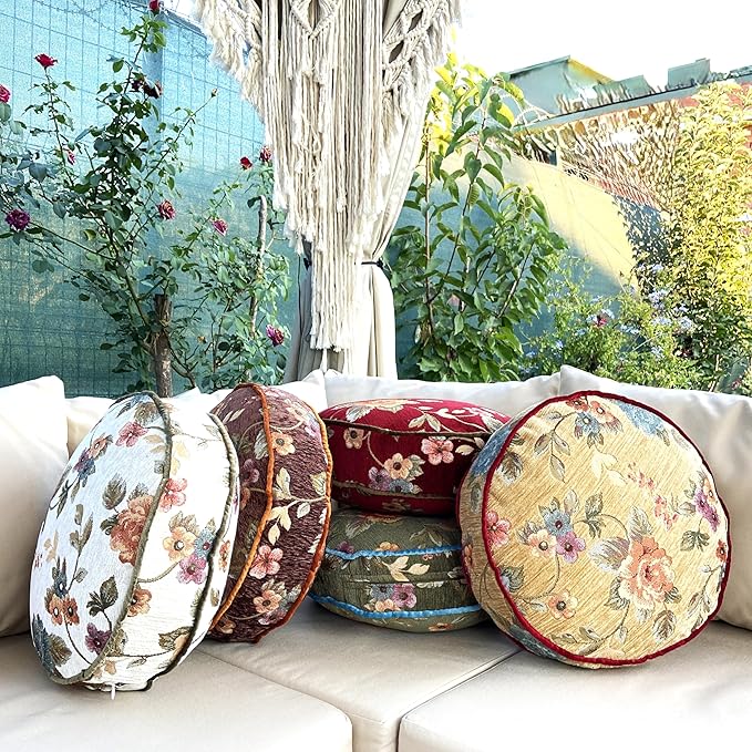 Round Tapestry Decorative Pillow (Brown, 16" x 3")