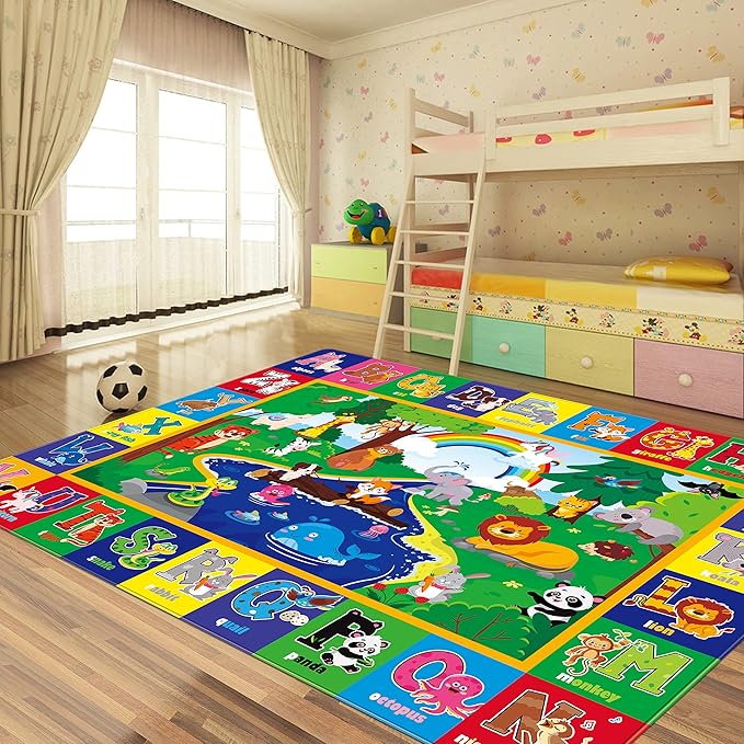 Soft Non-Toxic Baby Play Mat with ABC Alphabet - Foldable Crawling Mat for Infants & Toddlers, Extra Thick Floor Mat for Nursery, Playroom, Daycare | Non-Slip, Machine Washable (78.7X59 INCH)