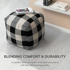 Anji Mountain Artisan Crafted Cotton Blend Pouf Ottoman | Versatile Floor Seating & Footstool for Living Room | Modern Boho Home Décor Accent | Filled Pouffe