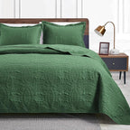 Love's cabin Quilts for Queen Bed Olive Green Bedspreads - Soft Bed Summer Lightweight Bedspread Comforter - Modern Style Coin Pattern Coverlet for All Season - 3 Pieces (1 Quilt, 2 Pillow Shams)