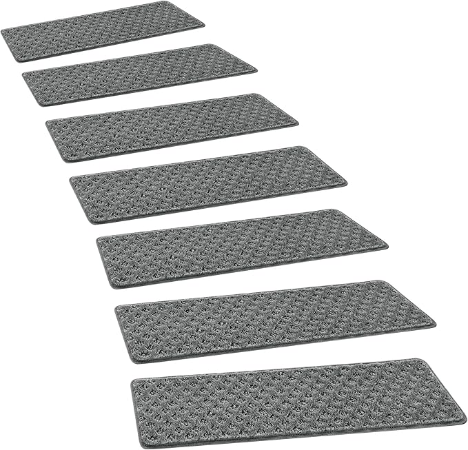 PURE ERA Carpet Stair Treads Tape Free Non Slip Indoor Stair Carpet Stair Protectors Pet-Friendly Non-Slip Skid Resistant Washable Reusable 8" x 30"(14 Pieces,Gray Mini-Diamond Trellis)