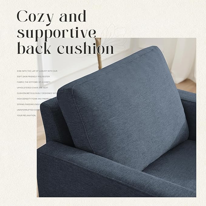 Mid-Century Accent Chair, Comfy Upholstered Reading Accent Chairs for Bedroom, Modern Linen Fabric Armchair for Living Room, Single Sofa Chair with Wood Legs (Blue Grey, 2 Pack)