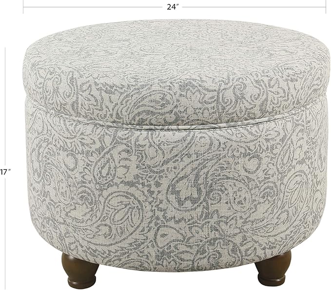 Homepop Home Decor | Upholstered Round Storage Ottoman | Ottoman with Storage for Living Room & Bedroom, Gray Floral