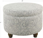 Homepop Home Decor | Upholstered Round Storage Ottoman | Ottoman with Storage for Living Room & Bedroom, Gray Floral