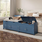 ChooChoo Shoe Storage Bench with Lift Top Storage, Entryway Bench with 2 Cushioned Seats, 3 Compartments, Adjustable Shelf, Shoe Cabinet for Entryway, Bedroom, Living Room, Blue