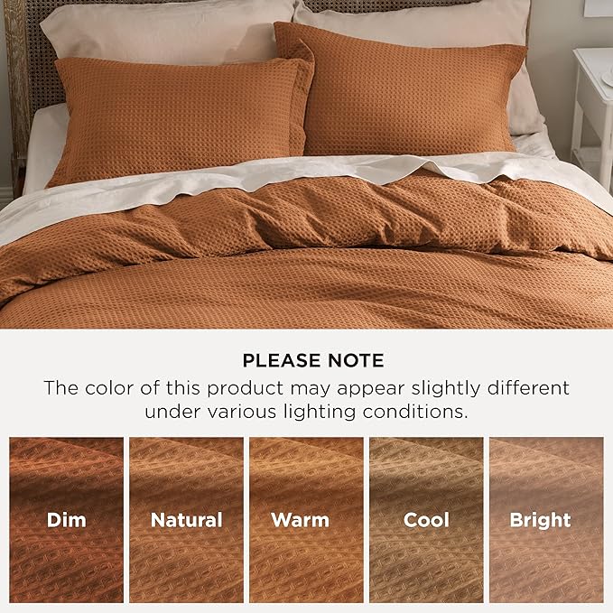 Bedsure Luxury Waffle Duvet Cover King Size - Textured Duvet Cover Set, Soft, Breathable Bedding Set (104"x90") with 2 Pillow Shams for All Season, Caramel Cafe, Comforter Not Included