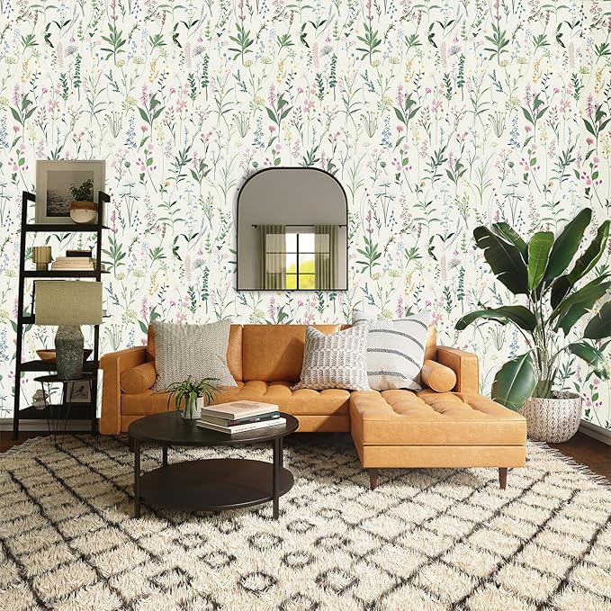Spring Floral Wallpaper - Peel & Stick Self-Adhesive (17.5" x 393.7"), Vintage Flower Vinyl Contact Paper for Cabinets, Removable Wall Covering for Kitchen, Bathroom & Home Decor