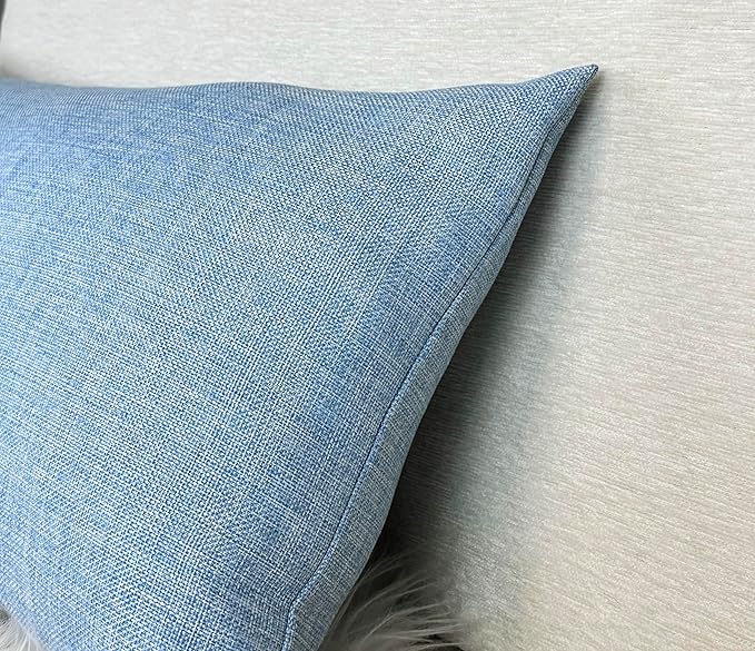 Aiking Home Woven Fine Faux Linen Throw Pillow Cover, Size 14"x26", Slate Blue
