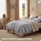 Bedsure Cotton Duvet Cover King - 100% Cotton Waffle Weave Grey Duvet Cover King Size, GentleSoft™ and Breathable Bedding Set for All Season, 3 Pieces, 104"x90"