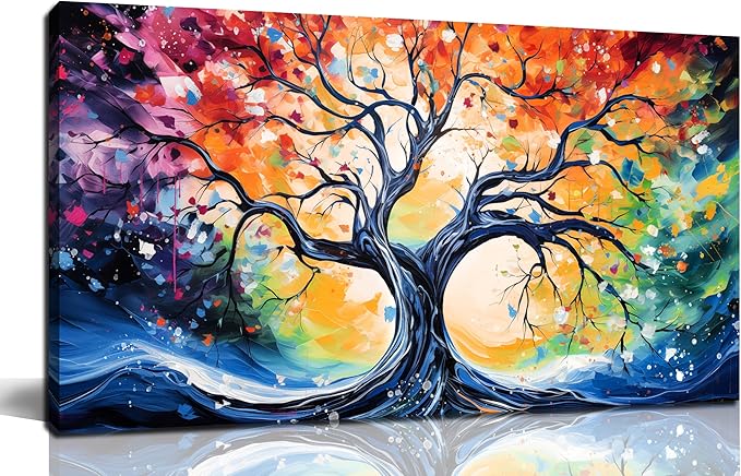 Large Canvas Wall Art Colorful Tree Picture Modern Living Room Bedroom Home Office Wall Decor Framed Canvas Prints Ready to Hang Size 20x40