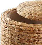Casafield 17" Round Storage Ottoman with Lid - Natural, Handwoven Water Hyacinth Footstool for Living Room, Bedroom, Bathroom, Home Office