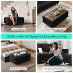 LINSY HOME Sectional Sleeper Sofa Storage Ottoman Bench, Convertible Coffee Table Plush Corduroy Couch Ottoman Footstool for Living Room, Bedroom Entryway and Family Room, Black