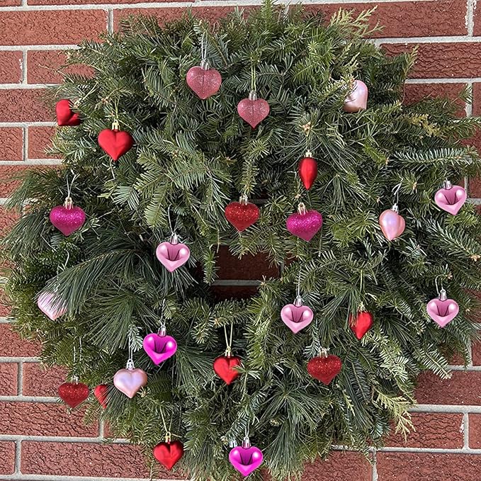 Valentine's Day Heart Ornaments for Tree - Valentine Ornaments Valentine Tree Decorations - Glitter Rose Gold Red Purple - Mini 24 Pcs