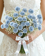 DuHouse 6pcs Artificial Flowers Faux Silk Pompon Mum,Silk Small Mini Chrysanthemum Ball with Stems for DIY Wedding Bouquets Centerpieces Vase Home Table Kitchen Decorations(Sky Blue)