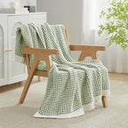 Amélie Home Waffle Chenille Throw Blanket for Couch, Pineapple Stitch Knit Soft Cozy Knit Blanket Decorative Throw for Sofa, Chair, 60 * 80", Sage Green&Ivory