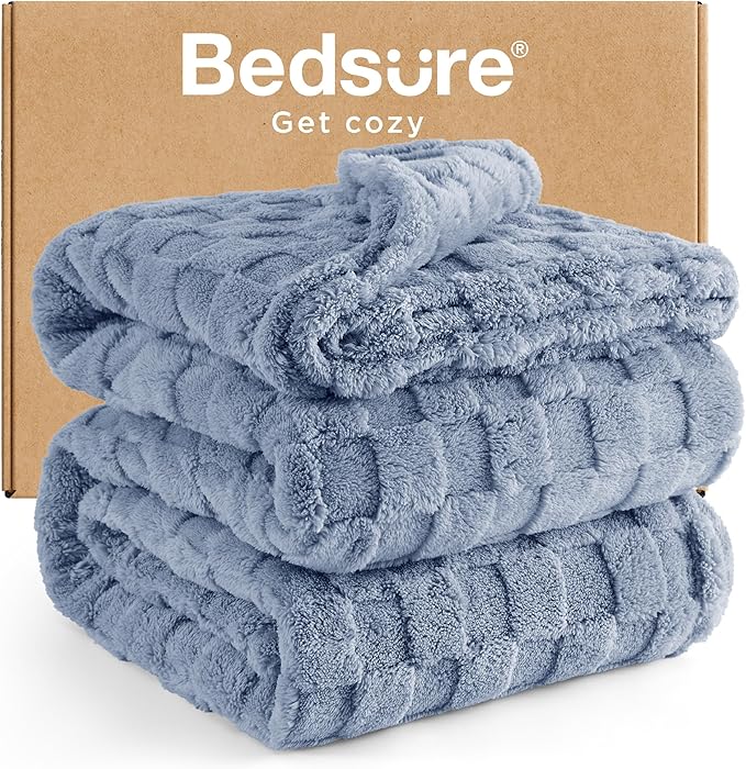 Bedsure GentleSoft Blankets Queen Size for Bed - Super Soft Cozy Blanket for Women Men Girls, Large Fuzzy Fleece Throw for Bedroom Decor, Ashley Blue, 90x90 Inches